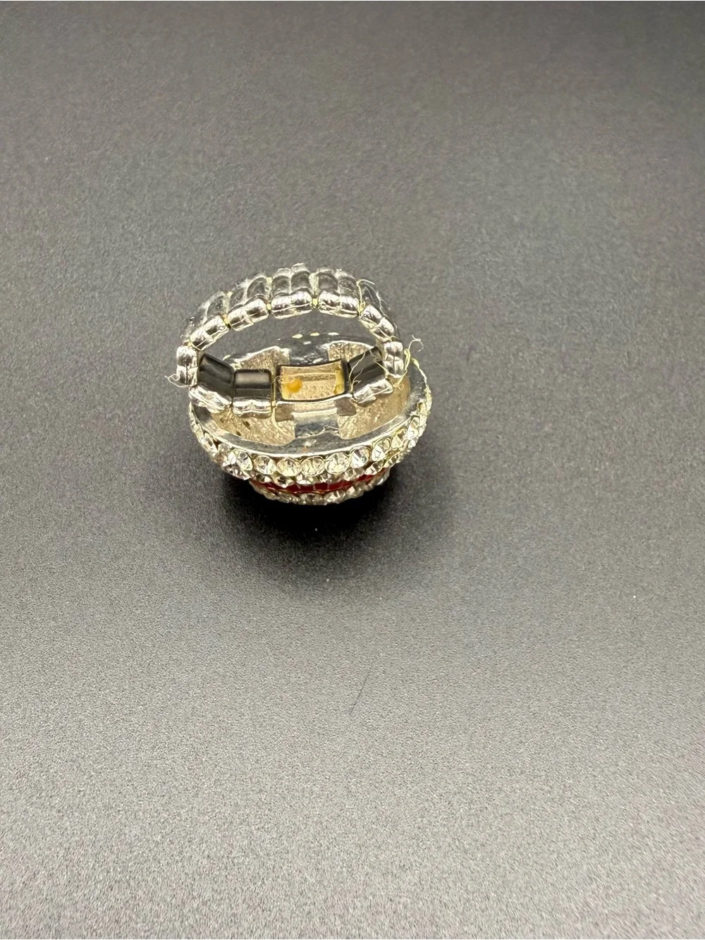 Crystal Baseball Ring with Red Enamel Stripes and stretch